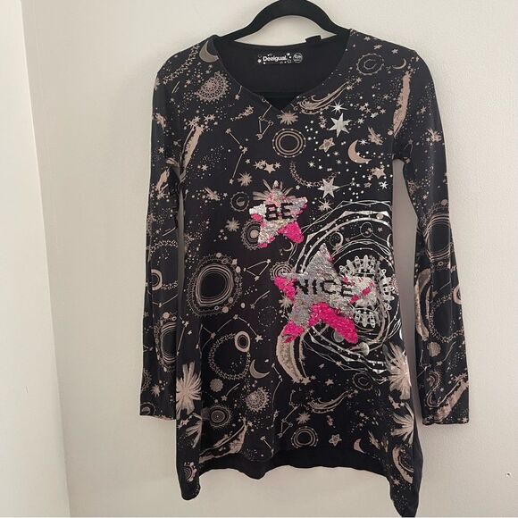 ✨ Desigual Kids Galaxy Star Dress – “Be Nice” Sequin Detail – Size 13/14 ✨ - Picture 3 of 15